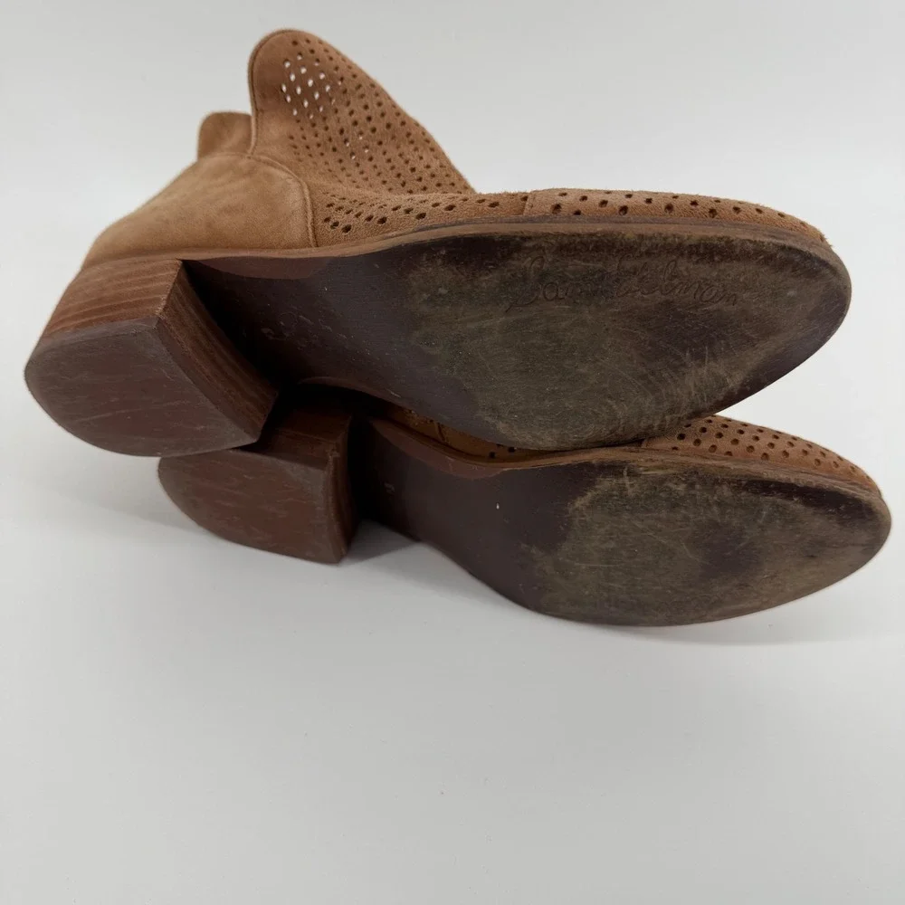Sam Edelman Pamina Tan Suede Perforated Ankle Booties Womens 8.5M‎ Low Heel Boho